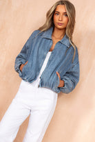 Lylah Blue Denim Bomber Jacket