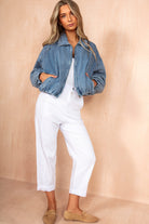 Lylah Blue Denim Bomber Jacket