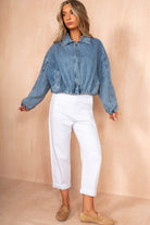 Lylah Blue Denim Bomber Jacket