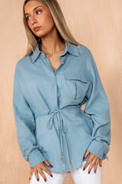 Lyra Blue Linen Drawstring Shirt