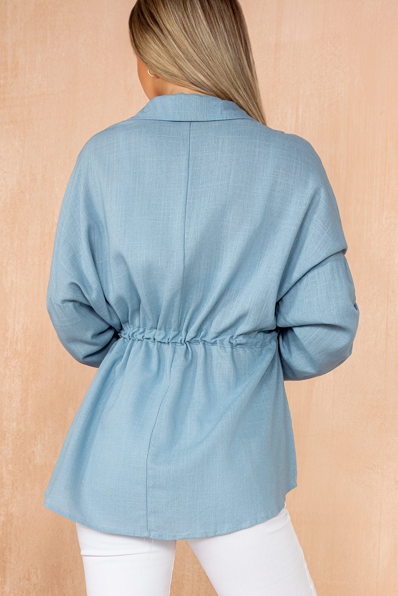 Lyra Blue Linen Drawstring Shirt