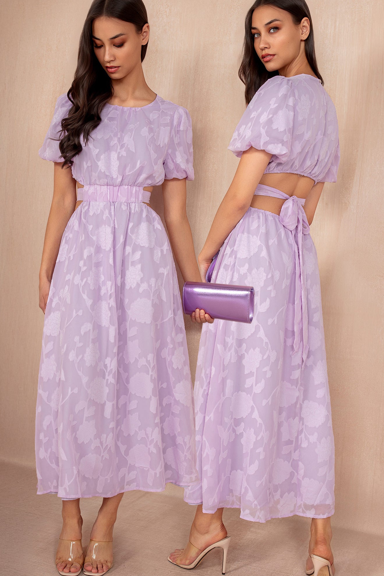 Mabel Lilac Burnout Floral Midi Dress