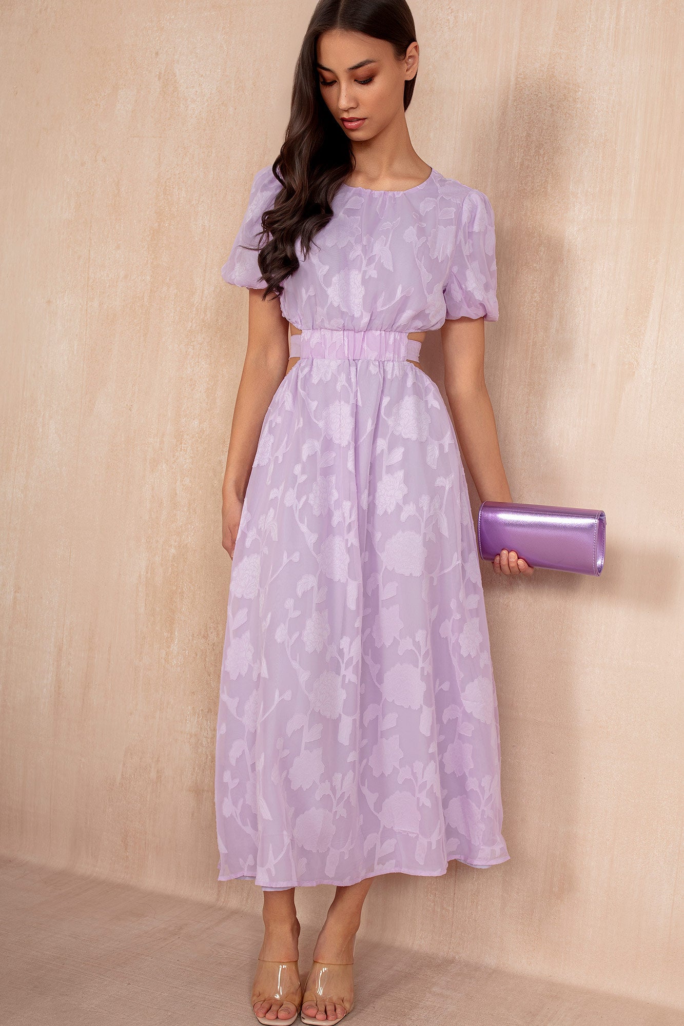 Mabel Lilac Burnout Floral Midi Dress