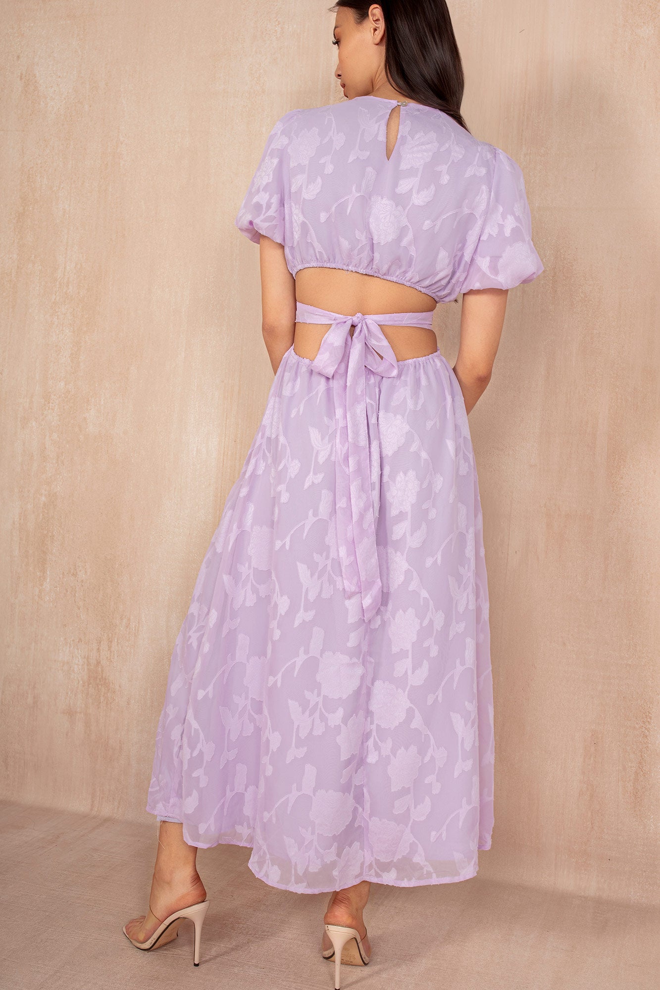 Mabel Lilac Burnout Floral Midi Dress
