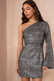 Maddie Silver Sequin One Shoulder Dress