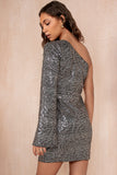 Maddie Silver Sequin One Shoulder Dress