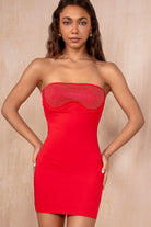 Maddy Red Diamante Bandeau Dress