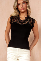 Madelyn Black Ribbed Lace Top