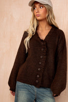 Mahira Brown Knit Frill Cardigan