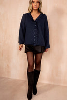 Mahira Navy Knit Frill Cardigan