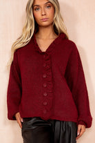 Mahira Wine Knit Frill Cardigan