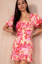 Mairead Pink Printed Puff Sleeve Dress