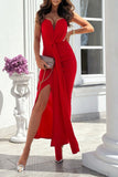 Malani Red Ruched Drape Detail Dress