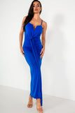 Malani Royal Blue Ruched Drape Detail Dress
