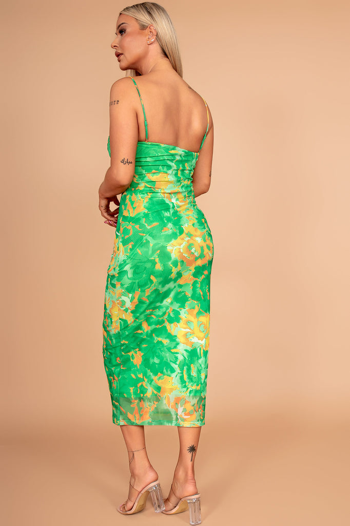 Malik Green Mesh Print Dress