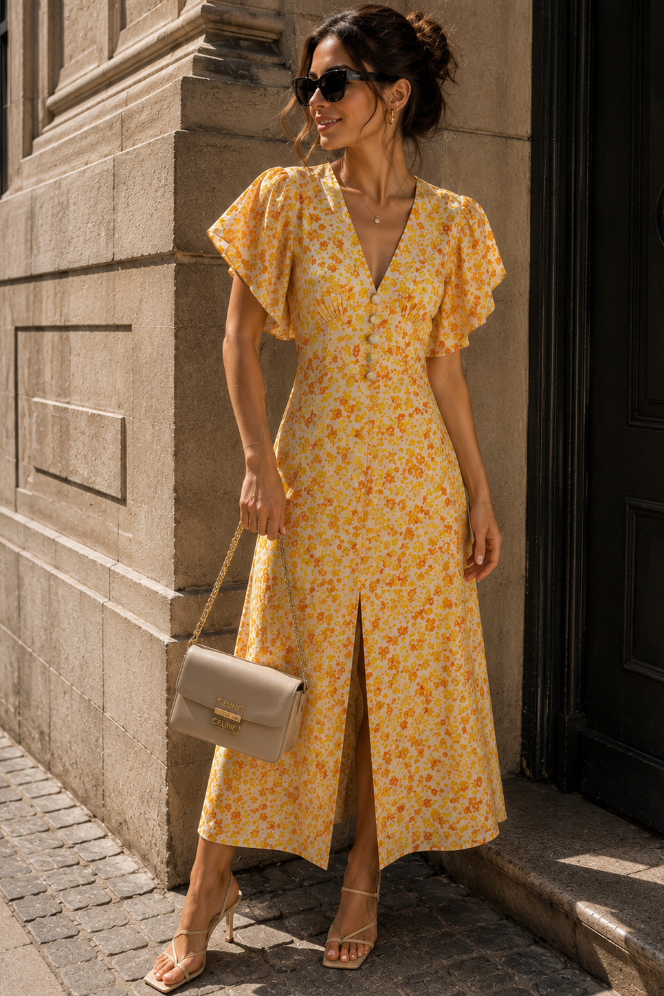 Malone Yellow Cotton Printed Maxi Dress