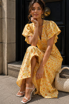 Malone Yellow Cotton Printed Maxi Dress