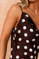 Marcel Chocolate Satin Polka Dot Midi Dress