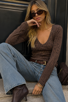 Margo Leopard Print Ribbed V Neck Top