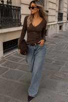 Margo Leopard Print Ribbed V Neck Top