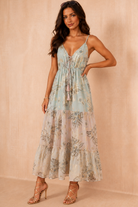 Marian Duck Egg Metallic Floral Maxi Dress