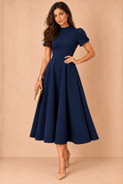 Marianna Navy Tulip Sleeve Midi Dress