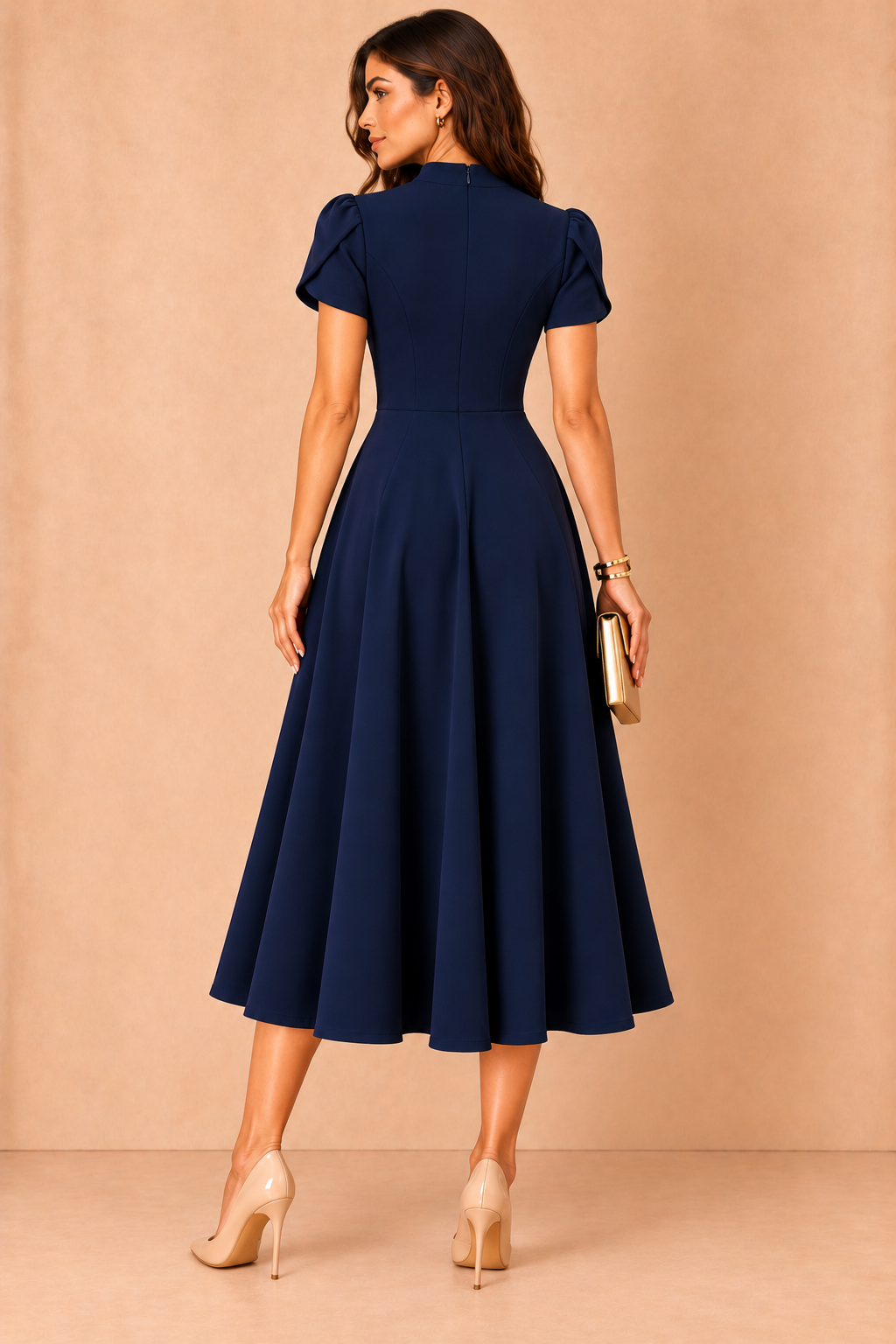 Marianna Navy Tulip Sleeve Midi Dress