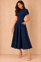 Marianna Navy Tulip Sleeve Midi Dress