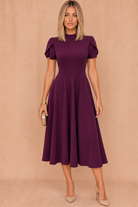 Marianna Plum Tulip Sleeve Midi Dress