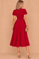 Marianna Red Tulip Sleeve Midi Dress