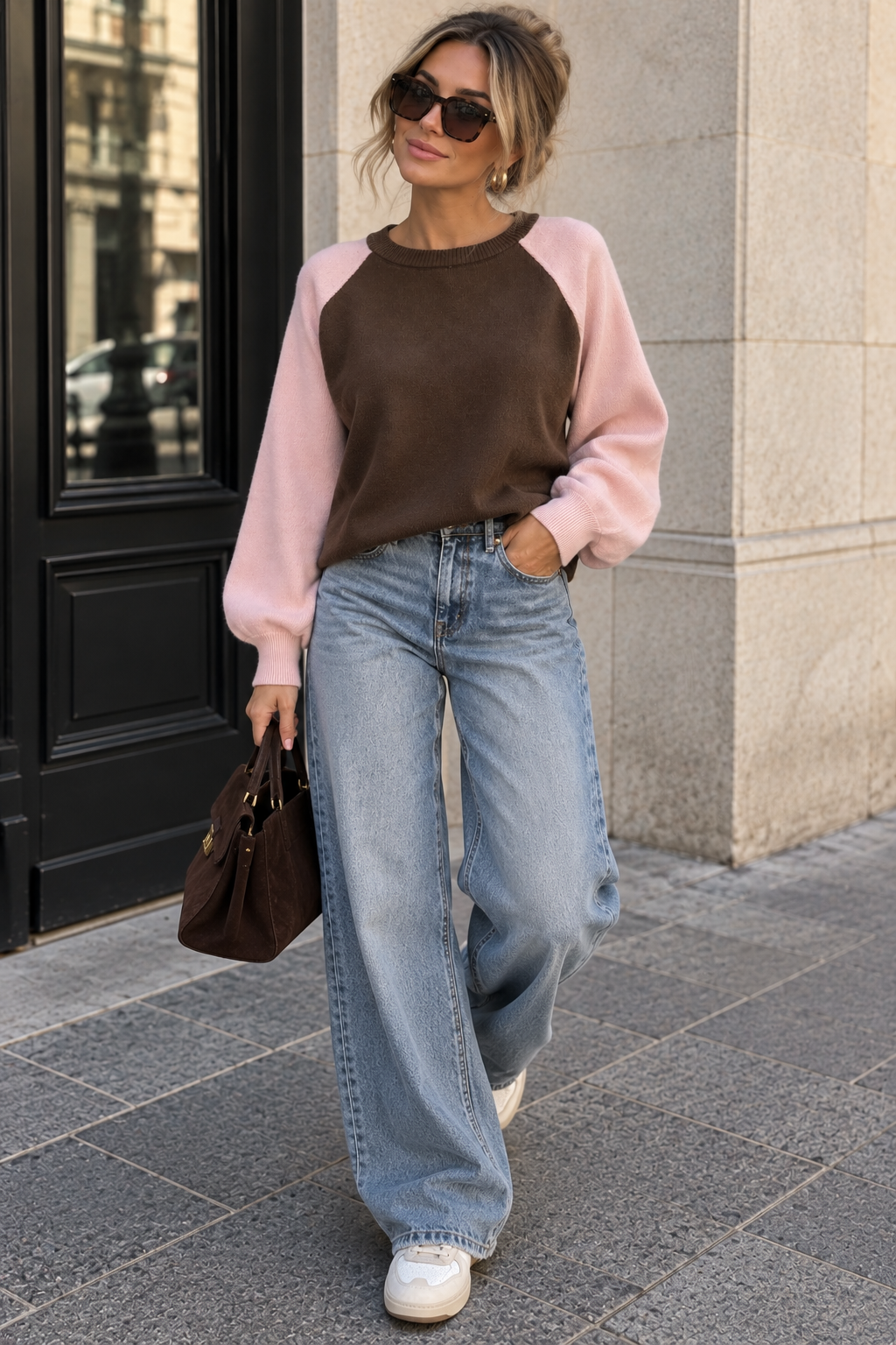 Marielle Pink & Chocolate Fine Knit Jumper