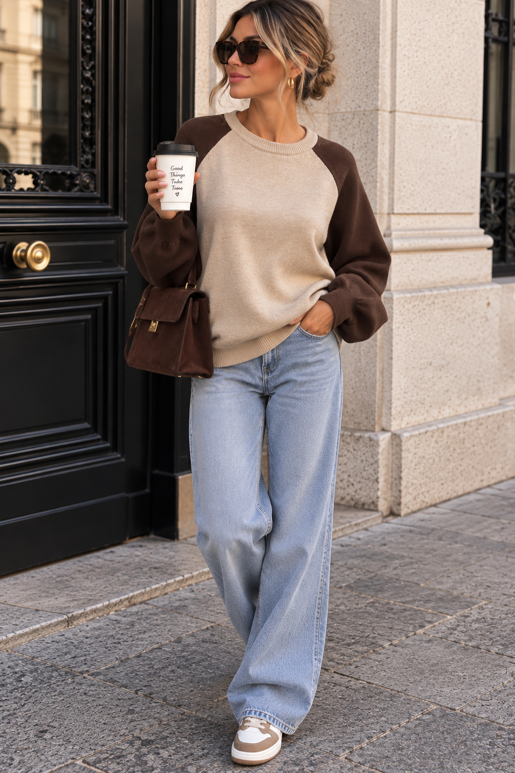 Marielle Taupe & Chocolate Fine Knit Jumper