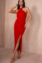 Marissa Red Halter Knot Midi Dress