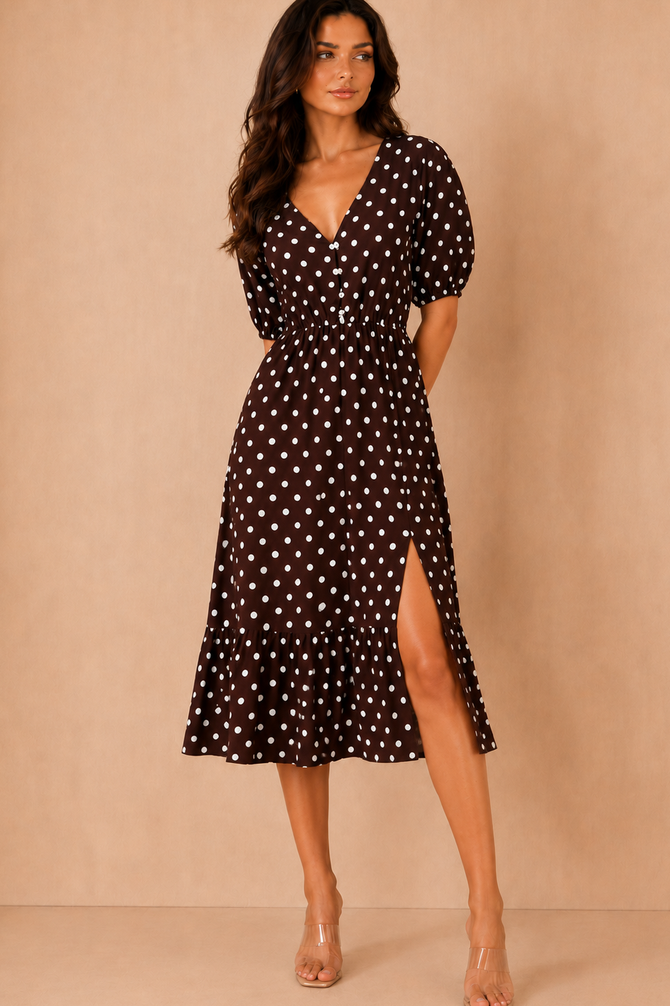 Marlee Chocolate Polka Dot Midi Dress