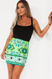Martha Green Printed Mini Skirt