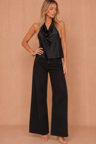 Mary Black Satin Cowl Neck Top