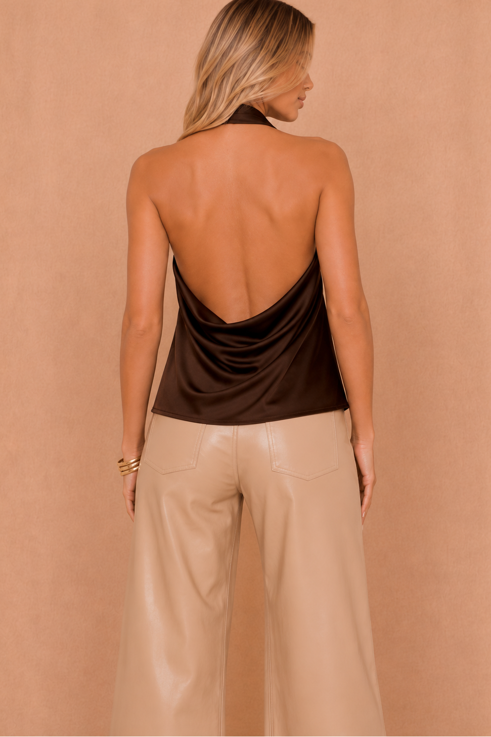 Mary Chocolate Satin Cowl Neck Top