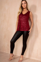Mary Wine Sequin Sleeveless Top
