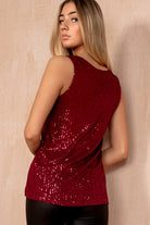 Mary Wine Sequin Sleeveless Top
