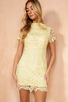 Maryam Yellow High Neck Lace Mini Dress