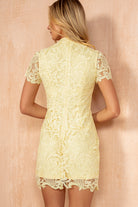 Maryam Yellow High Neck Lace Mini Dress