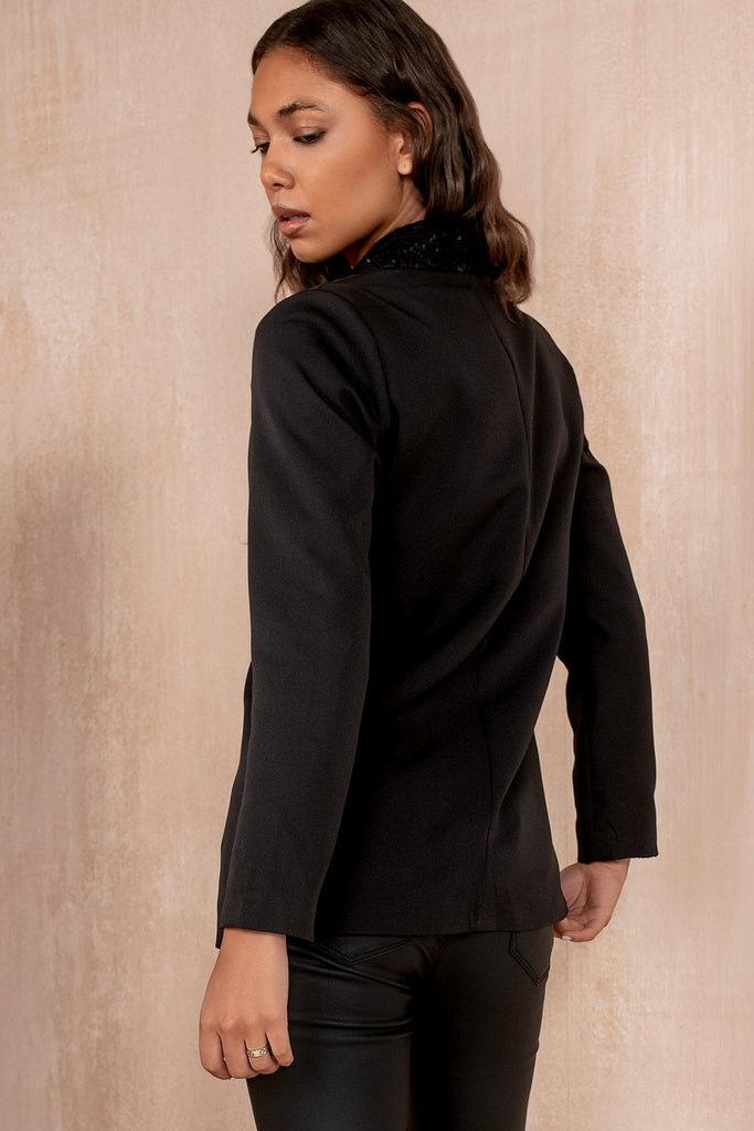 Matilda Black Sequin Lapel Blazer