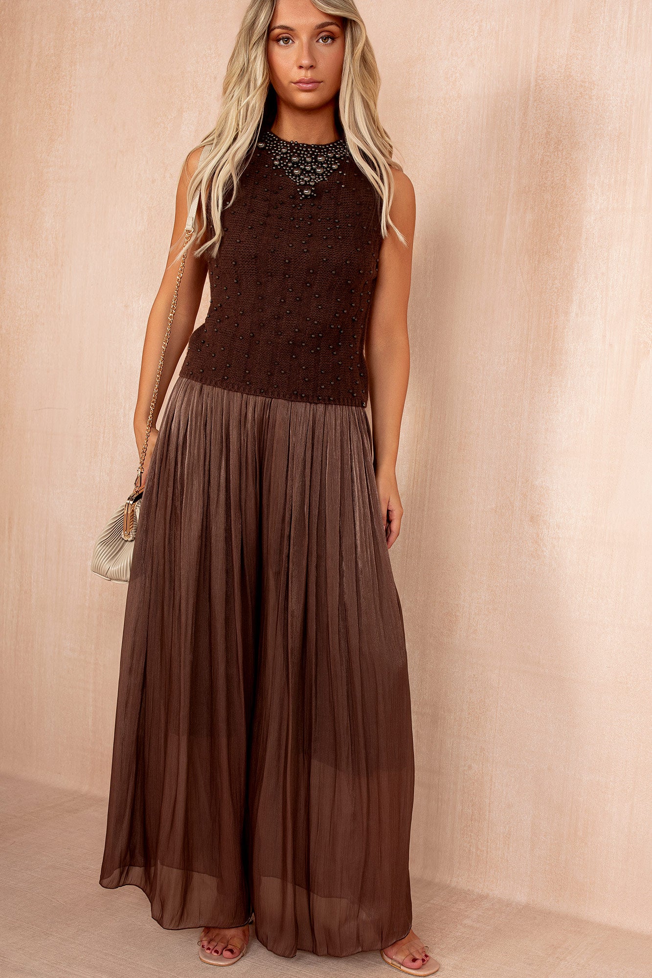 Matilda Chocolate Pleated Palazzo Trousers