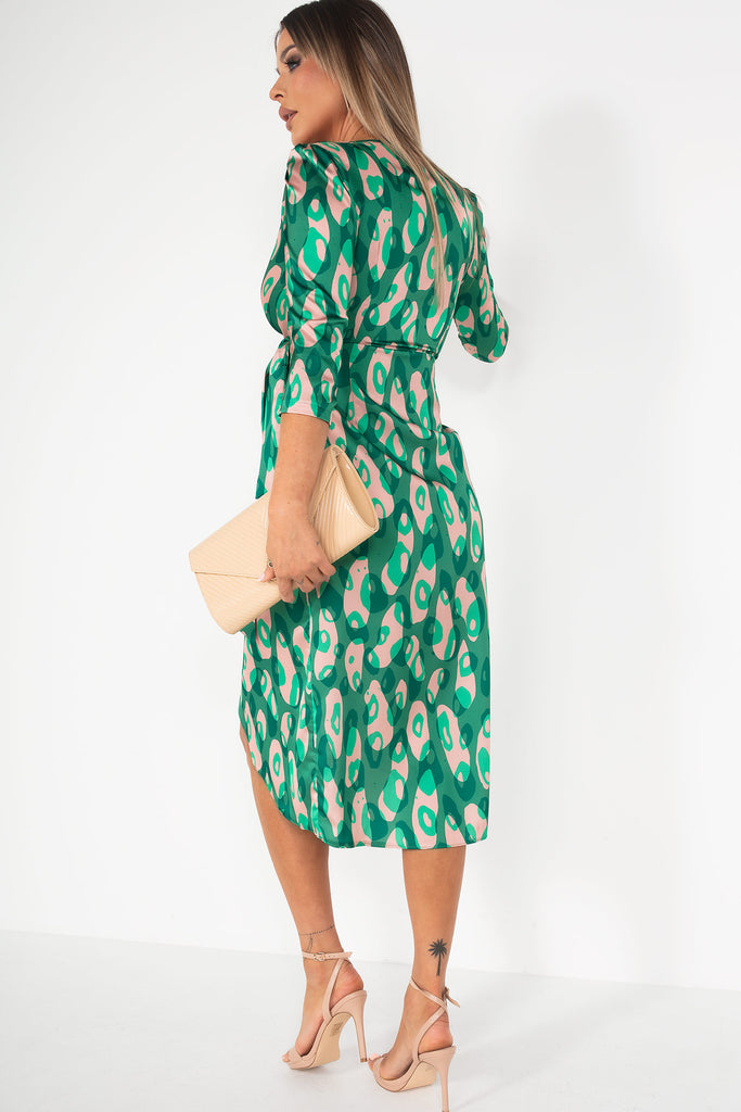 Matilda Green Satin Printed Dress