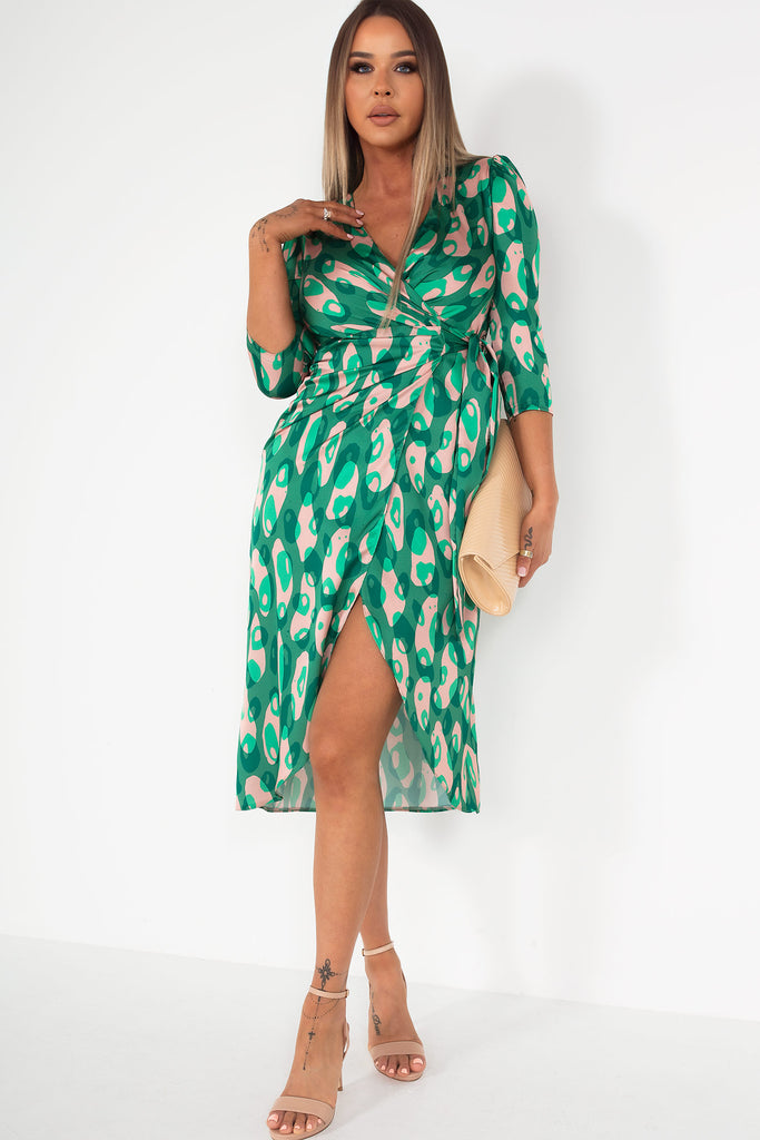 Matilda Green Satin Printed Dress