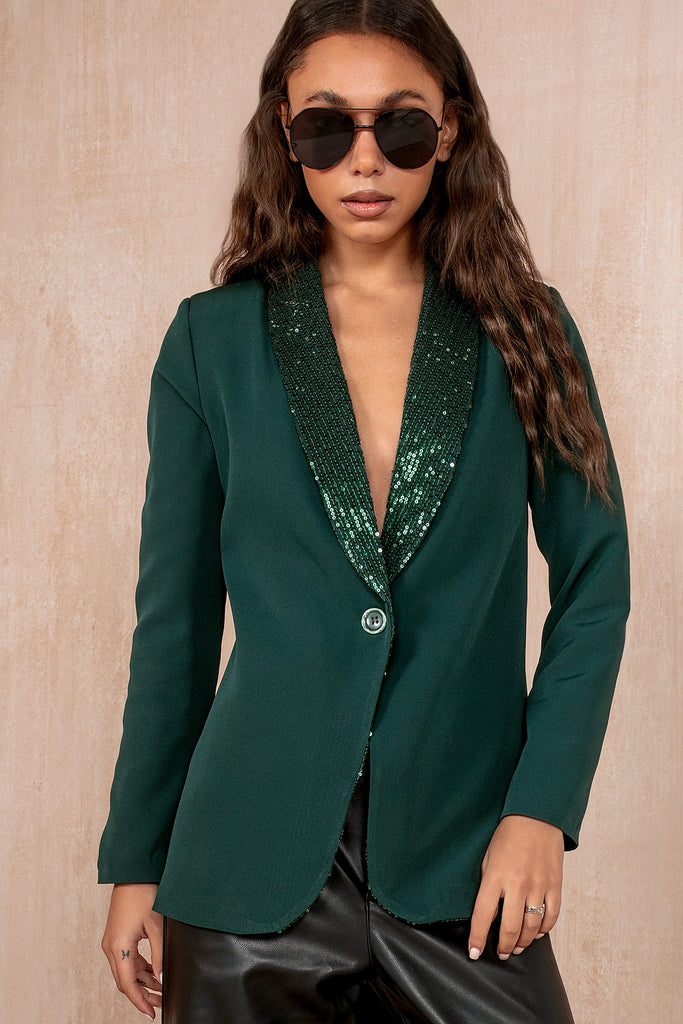 Matilda Green Sequin Lapel Blazer