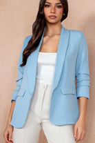 Maxine Baby Blue Ruched Sleeve Blazer