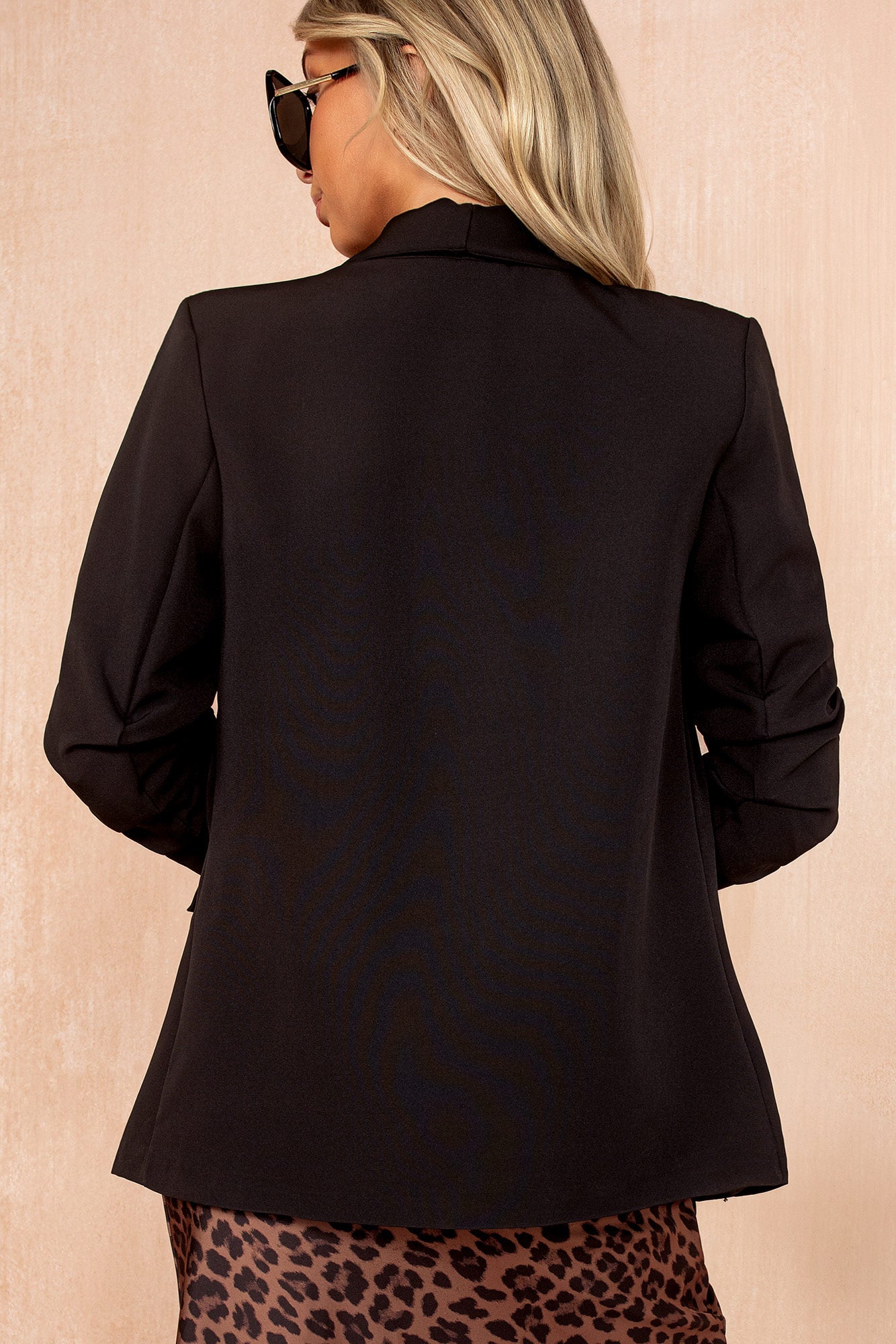 Maxine Black Ruched Sleeve Blazer