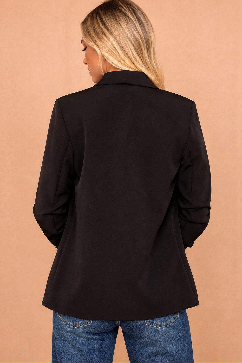 Maxine Black Ruched Sleeve Blazer