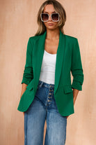 Maxine Green Ruched Sleeve Blazer